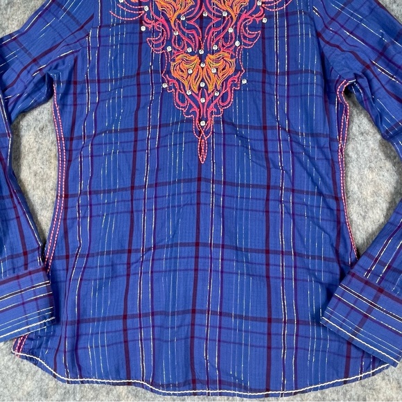 Roar Snap Up Embroidered Rhinestone Metallic Cowgirl Western Shirt -  Juniors L - Picture 13 of 16